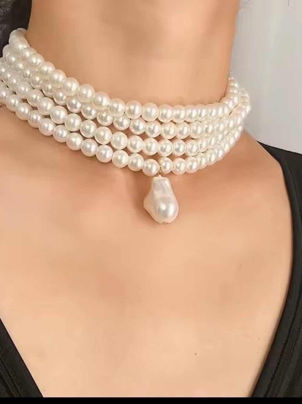 Classic Ivory Pearl Multi-Strand Choker Necklace